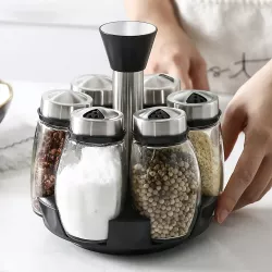 Набор для специй Spice Carousel - 6 стеклянных баночек, металлические крышки, 360° вращающаяся подставка thumbnail