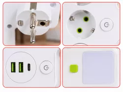 Сетевой фильтр HG-275 с LED-подсветкой - 2 розетки, 2500 Вт, 2 USB, Type-C, защита от перенапряжения thumbnail