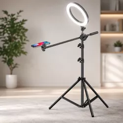 Штатив H13 с кольцевой LED-лампой и журавлем - Регулируемая стойка, держатель для телефона, тренога для фото и видео thumbnail