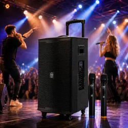 Портативная колонка UKC T5 Pro - 1500 Вт, Bluetooth, USB, SD, FM-радио, караоке, 2 микрофона thumbnail