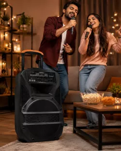 Портативная колонка Su-Kam BT115D - Bluetooth, USB, FM-радио, караоке с 2 микрофонами, Bass Boost, аккумуляторная thumbnail