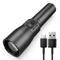 Ручной аккумуляторный фонарик BL CB X86 - мощный LED, дальность 3000 м, аккумулятор 4500 мАч, USB зарядка, дисплей thumbnail