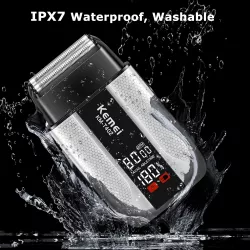 Электробритва Kemei KM-T402 - Сеточная, водонепроницаемая IPX7, 3 скорости, LED-дисплей, аккумулятор 1400 мАч thumbnail