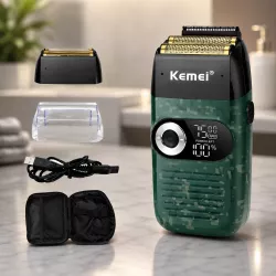 Электробритва Kemei KM-2027 - беспроводная с дисплеем, 3 скорости, 2 головки, до 120 минут работы, водонепроницаемость IP5 thumbnail