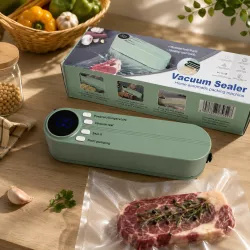 Аккумуляторный вакуумный упаковщик Vacuum Sealer - USB зарядка, 1200 мАч, 3 насадки, 5 пакетов в комплекте thumbnail