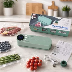Аккумуляторный вакуумный упаковщик Vacuum Sealer - USB зарядка, 1200 мАч, 3 насадки, 5 пакетов в комплекте thumbnail