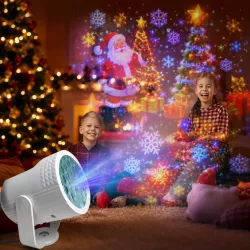 Новогодний LED-проектор с проекцией елки и Санта-Клауса - регулируемая яркость, теплый свет 2700K, 5W, компактный 15x15x15 см thumbnail