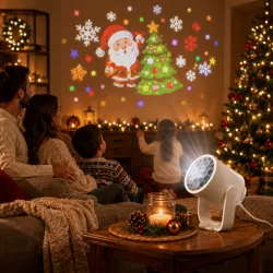 Новогодний LED-проектор с проекцией елки и Санта-Клауса - регулируемая яркость, теплый свет 2700K, 5W, компактный 15x15x15 см thumbnail