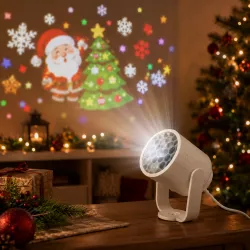 Новогодний LED-проектор с проекцией елки и Санта-Клауса - регулируемая яркость, теплый свет 2700K, 5W, компактный 15x15x15 см thumbnail
