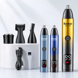 Триммер для волос Kemei 4-в-1 KM-255 - нос, уши, брови, борода, USB-зарядка, LCD-дисплей, 90 мин работы thumbnail