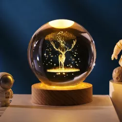 3D Ночник Хрустальный Шар 'Олень' - Теплый свет 3000К, USB-питание, Декоративный аксессуа thumbnail
