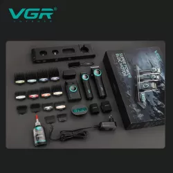 Профессиональный набор для барберов VGR 3 в 1 - машинка, триммер, электробритва с двойной сеткой, BLDC-мотор, LED-дисплей, 12+4 насадки, зарядная база, черный thumbnail