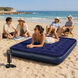 Надувной матрас Bestway 183x203x22 см с ножным насосом - для двоих, ПВХ, синий, для дома и кемпинга thumbnail
