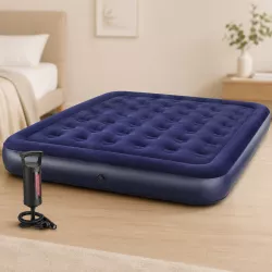 Надувной матрас Bestway 183x203x22 см с ножным насосом - для двоих, ПВХ, синий, для дома и кемпинга thumbnail