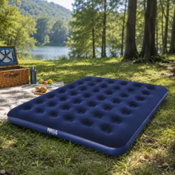 Надувной матрас Bestway 183x203x22 см с ножным насосом - для двоих, ПВХ, синий, для дома и кемпинга thumbnail