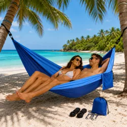 Подвесной гамак Travel Hammock 270x140 см - двухместный, нейлон 210T, до 150 кг, чехол и крепеж в комплекте thumbnail