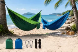 Подвесной гамак Travel Hammock 270x140 см - двухместный, нейлон 210T, до 150 кг, чехол и крепеж в комплекте thumbnail