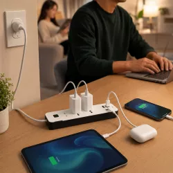 Сетевой удлинитель AND WL-7 - 3 розетки, 2 USB, Type-C, 2 м кабель, LED индикатор, ABS пластик thumbnail