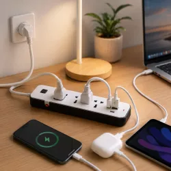 Сетевой удлинитель AND WL-7 - 3 розетки, 2 USB, Type-C, 2 м кабель, LED индикатор, ABS пластик thumbnail