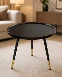 Кофейный столик YM173 - круглый, 60x60x47.5 см, черно-золотой, столешница-поднос, 3 ножки thumbnail