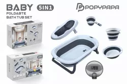 Детская складная ванночка PopyPapa 5-в-1 с подставкой - поддержка для новорожденных, цифровой термометр, складной ковшик, емкости в комплекте thumbnail