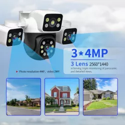 Уличная Wi-Fi камера A9 с тремя объективами - 12 МП, 6K, поворот 390°, ночное видение, двусторонняя связь, защита IP66 thumbnail
