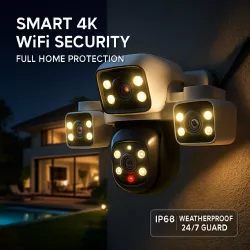 Уличная Wi-Fi камера A9 с тремя объективами - 12 МП, 6K, поворот 390°, ночное видение, двусторонняя связь, защита IP66 thumbnail