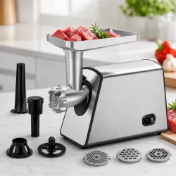 Электрическая мясорубка RAF R.3378 - 2500W, реверс, 3 решётки, насадки для колбас и кеббе thumbnail