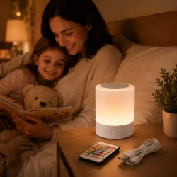 Сенсорный LED ночник с пультом - разноцветная подсветка, USB зарядка, компактный 7x7x7 см thumbnail