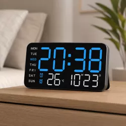 Настенные электронные часы 3835 L - термометр, календарь, крупные LED-цифры, 5 уровней яркости, два будильника, резервное питание thumbnail