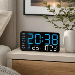 Настенные электронные часы 3835 L - термометр, календарь, крупные LED-цифры, 5 уровней яркости, два будильника, резервное питание thumbnail