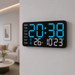 Настенные электронные часы 3835 L - термометр, календарь, крупные LED-цифры, 5 уровней яркости, два будильника, резервное питание thumbnail