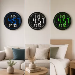 Настенные LED часы 2828 с пультом - электронный дисплей, Bluetooth, будильник, температура и влажность, питание от сети/батареек thumbnail