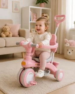 Трехколесный велосипед-коляска 2в1 Baby Carriage 588 - родительская ручка, защитный козырек, мягкое сиденье, розовый thumbnail