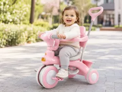Трехколесный велосипед-коляска 2в1 Baby Carriage 588 - родительская ручка, защитный козырек, мягкое сиденье, розовый thumbnail