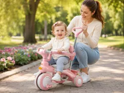Трехколесный велосипед-коляска 2в1 Baby Carriage 588 - родительская ручка, защитный козырек, мягкое сиденье, розовый thumbnail