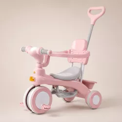 Трехколесный велосипед-коляска 2в1 Baby Carriage 588 - родительская ручка, защитный козырек, мягкое сиденье, розовый thumbnail
