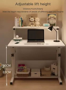 Компьютерный стол с подъемным механизмом - 60x60x80 см, 2 полки, стальной каркас, колеса thumbnail