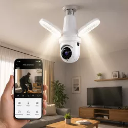 Беспроводная камера-лампа E27 3MP с Wi-Fi - 360° обзор, ночное видение, датчик движения, V380 Pro thumbnail
