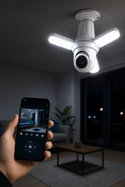 Беспроводная камера-лампа E27 3MP с Wi-Fi - 360° обзор, ночное видение, датчик движения, V380 Pro thumbnail