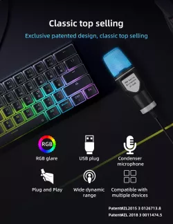 Конденсаторный микрофон Yanmai SF666R USB - RGB-подсветка, всенаправленный, 7 режимов освещения, 1,35 м кабель thumbnail
