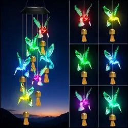 Декоративный солнечный светильник Колибри с LED-подсветкой - музыкальный ветряной колокольчик, водонепроницаемый, для сада и улицы thumbnail