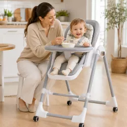 Стульчик для кормления 2в1 BabyChair - регулируемая спинка в 4 положениях, съемный столик, колеса, складная конструкция thumbnail