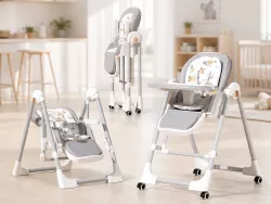Стульчик для кормления 2в1 BabyChair - регулируемая спинка в 4 положениях, съемный столик, колеса, складная конструкция thumbnail