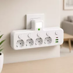 Сетевой фильтр с 5 розетками и USB-портами - индивидуальные кнопки, LED-подсветка, компактный дизайн thumbnail