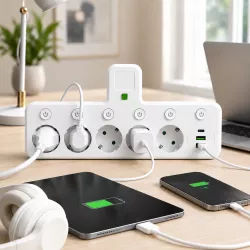 Сетевой фильтр с 5 розетками и USB-портами - индивидуальные кнопки, LED-подсветка, компактный дизайн thumbnail