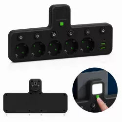 Сетевой фильтр на 5 розеток и 3 USB-порта - Индивидуальные кнопки, LED-подсветка, Компактный дизайн thumbnail