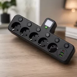 Сетевой фильтр на 5 розеток и 3 USB-порта - Индивидуальные кнопки, LED-подсветка, Компактный дизайн thumbnail