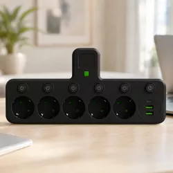 Сетевой фильтр на 5 розеток и 3 USB-порта - Индивидуальные кнопки, LED-подсветка, Компактный дизайн thumbnail