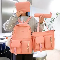 Розовый школьный рюкзак 4в1 с сумкой - полиэстер, 42×30×12 см, мягкие регулируемые лямки thumbnail